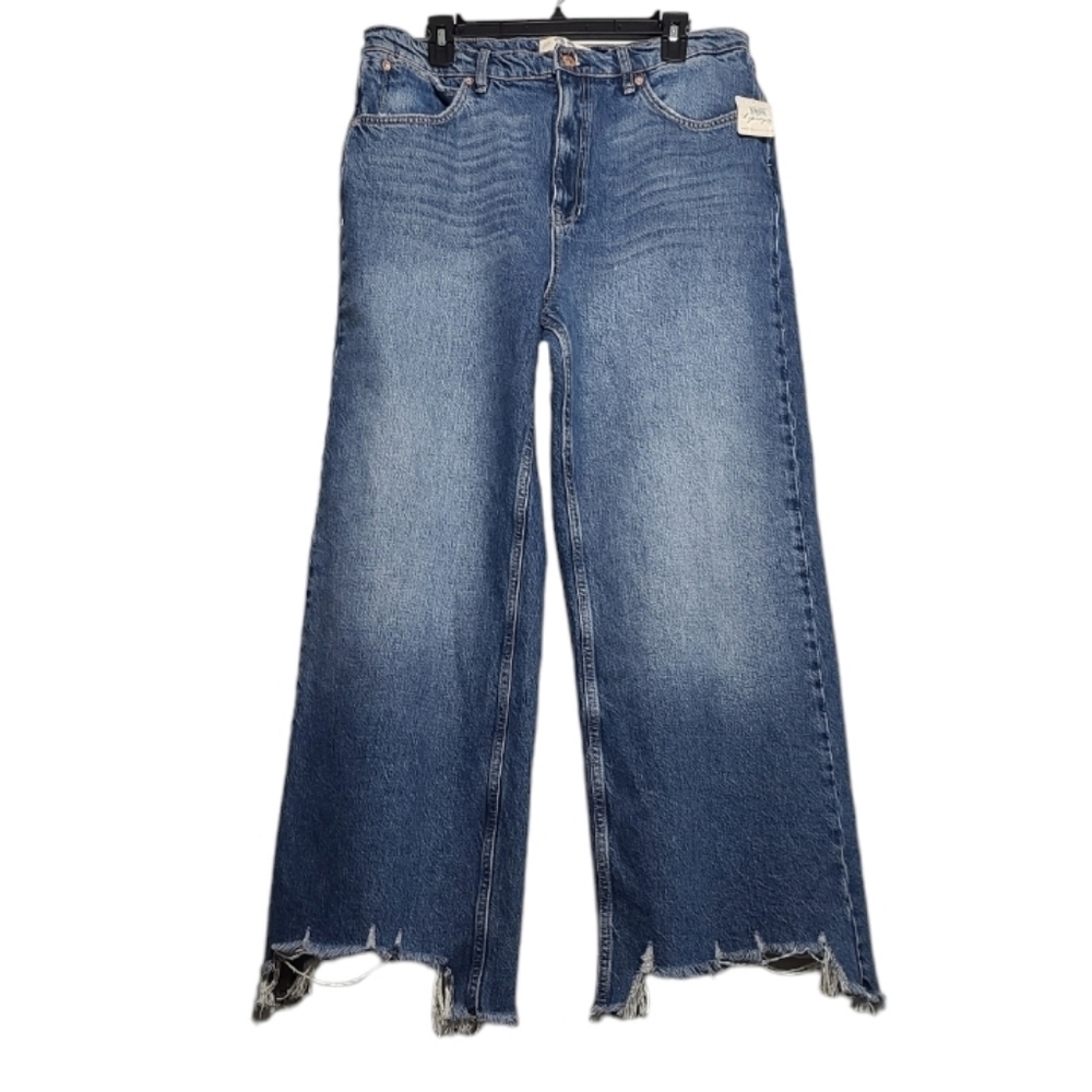 FREE PEOPLE We The Free Straight Up Baggy Jeans Riverside Blue Size 32 NWT